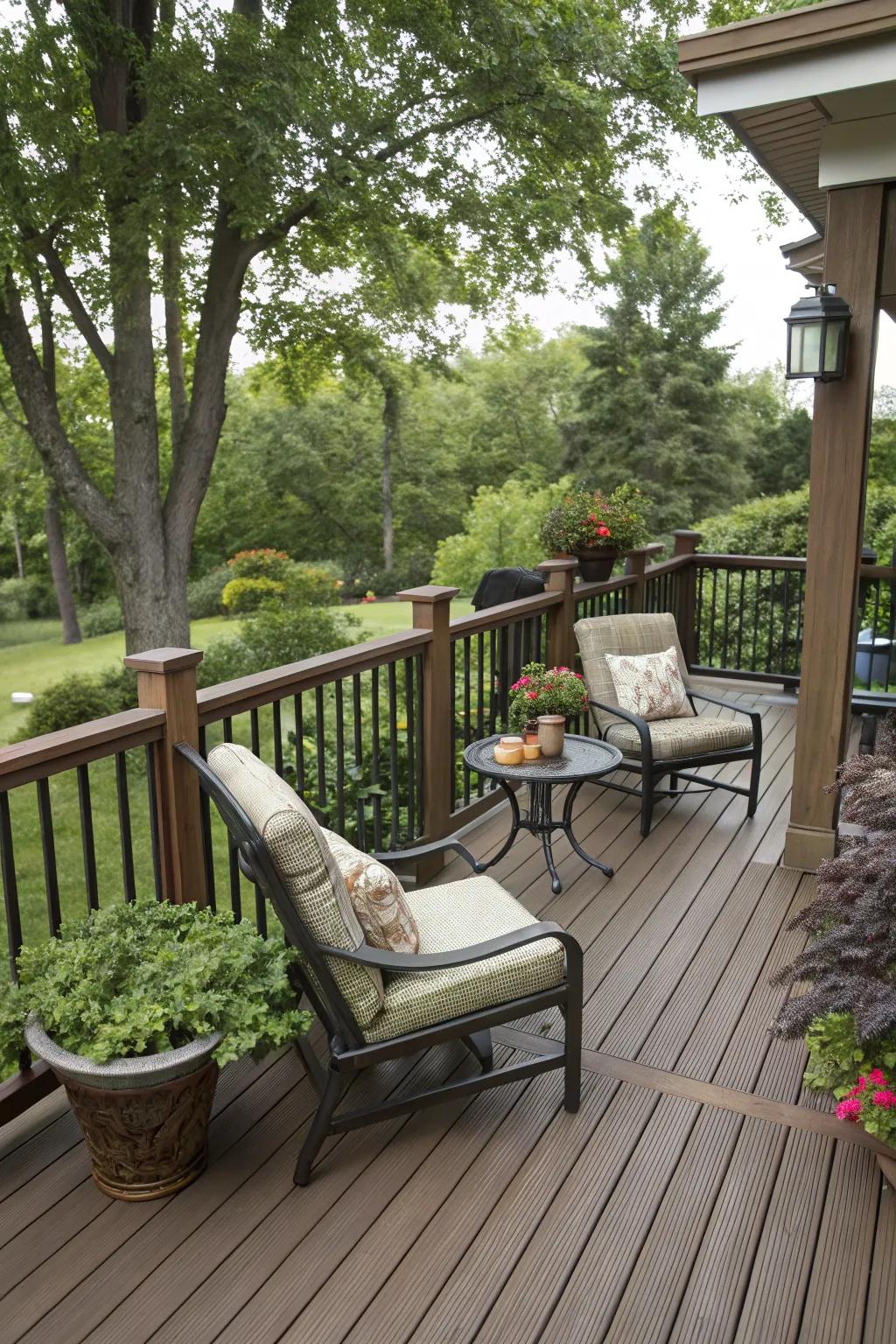Classic charm: pressure treated wood railings on a welcoming deck.