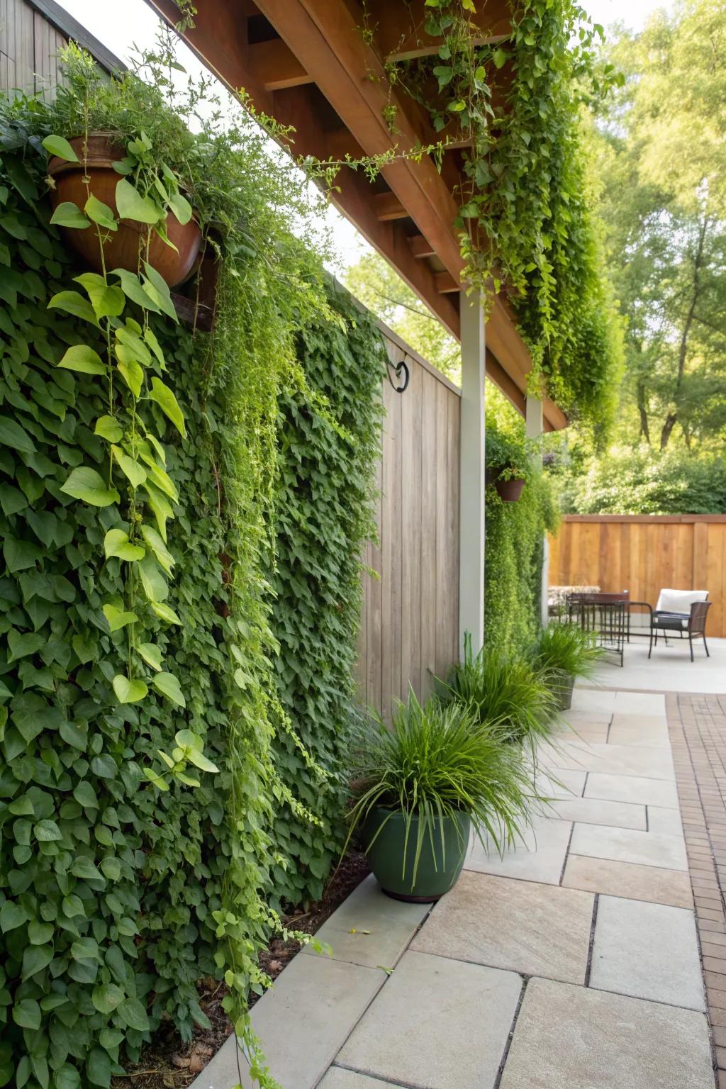 Vertical gardens offer a beautiful way to blend greenery with privacy.