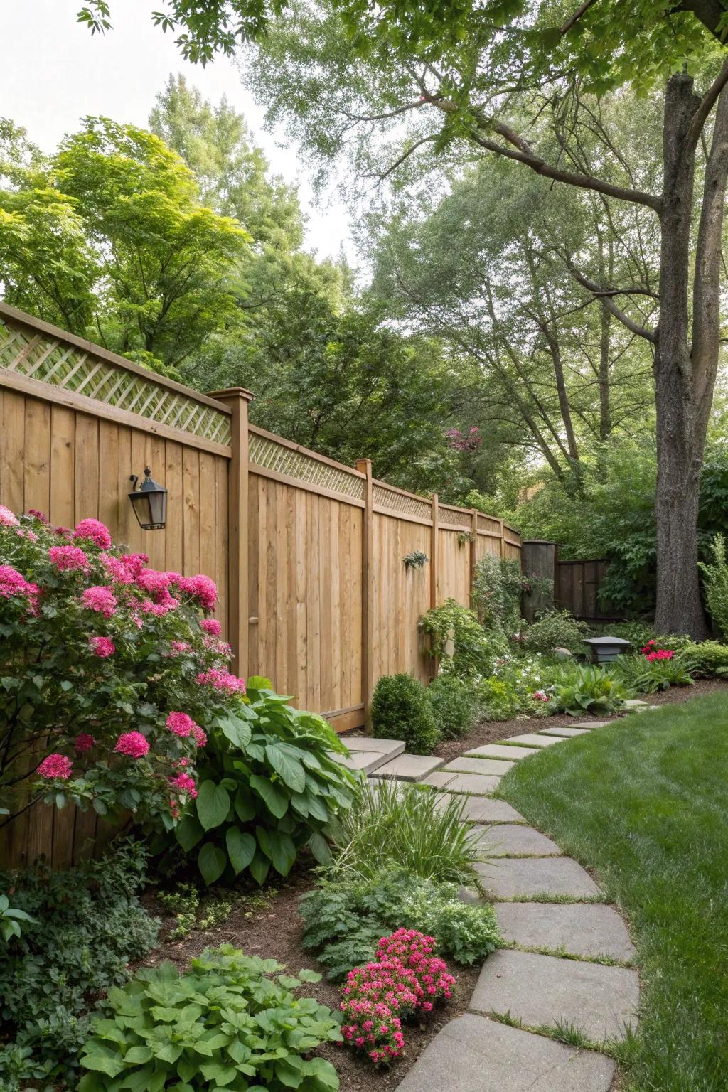 Rustic wooden fencing providing privacy and charm.