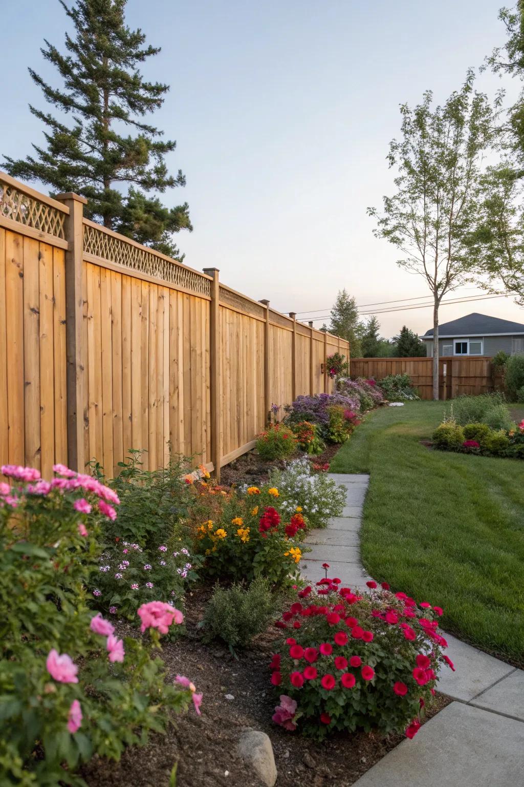 A wooden fence provides both privacy and elegance.
