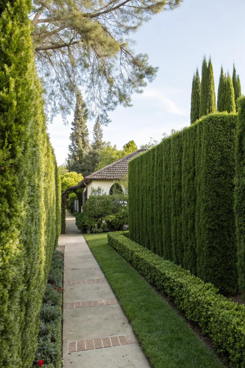 Tall hedges provide a natural and green privacy barrier.