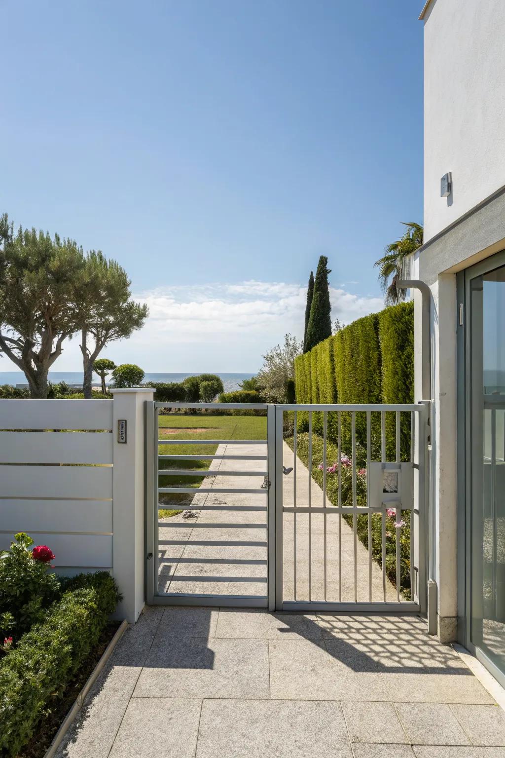 A modern minimalist metal gate that complements any contemporary home.