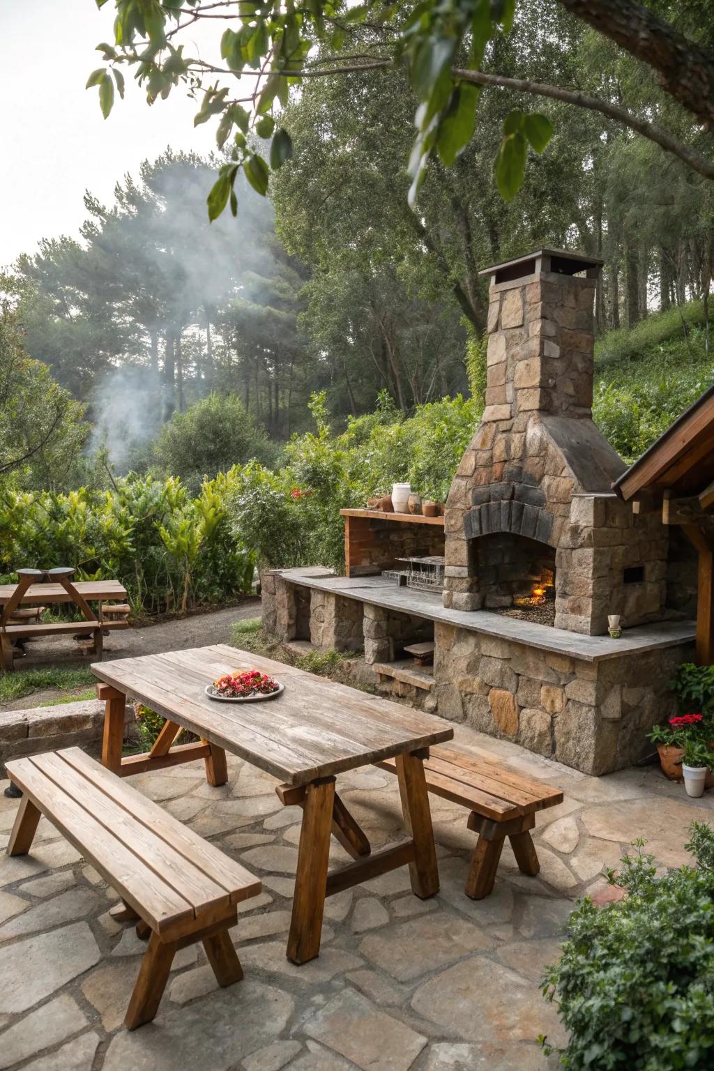 A rustic barbecue area perfect for cozy gatherings.