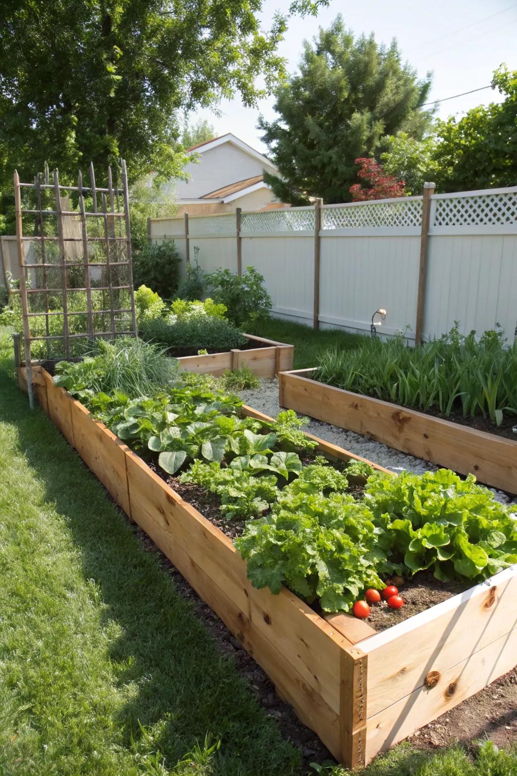 Classic cedar raised bed adds charm and functionality to any garden.
