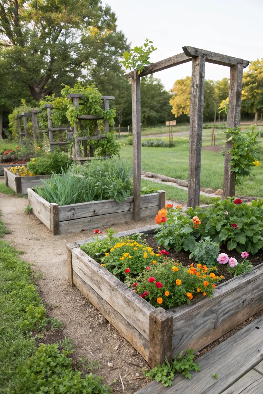 Rustic wooden frames add a charming, vintage touch to your garden.