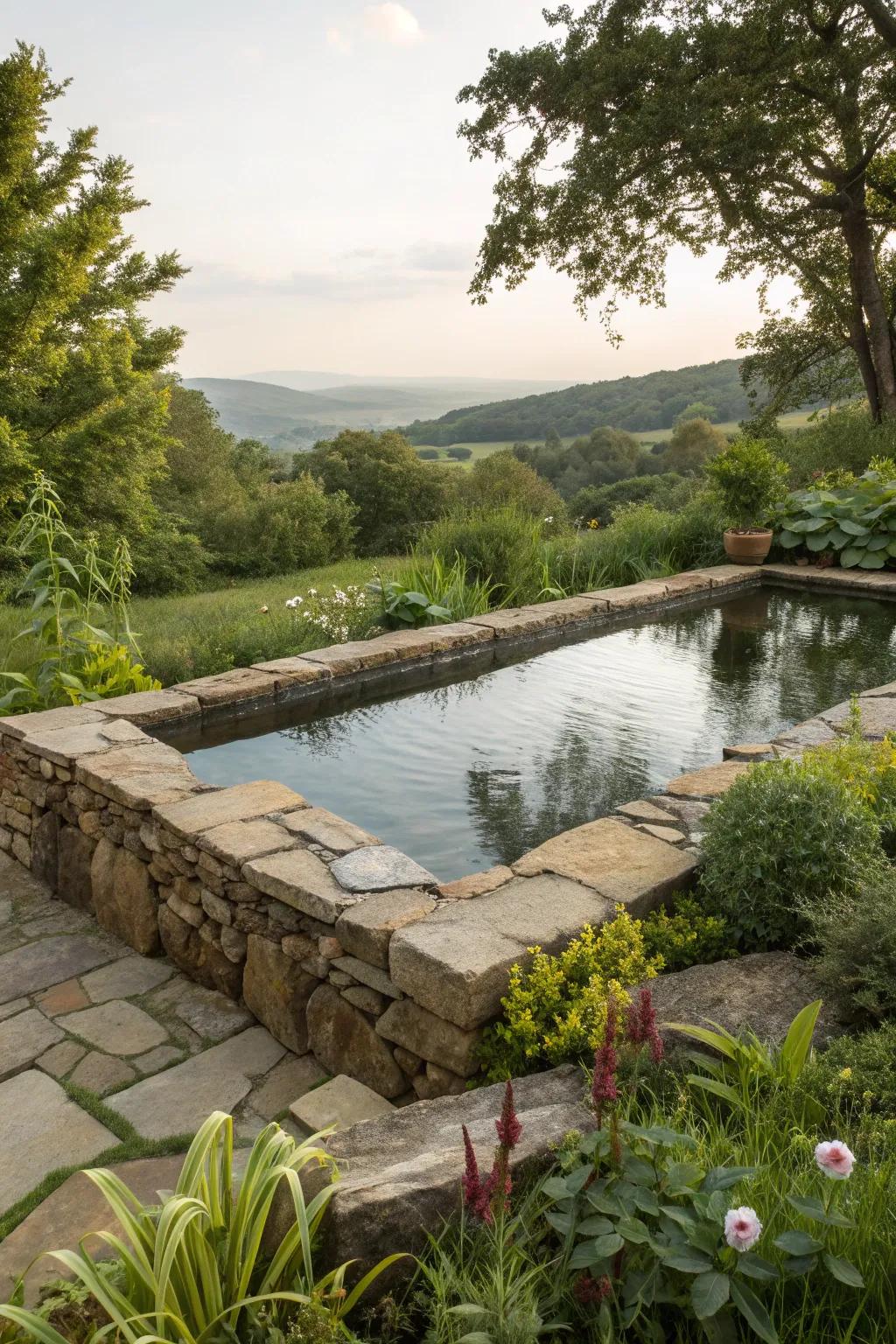 Natural stone borders add a classic touch to any raised pond.