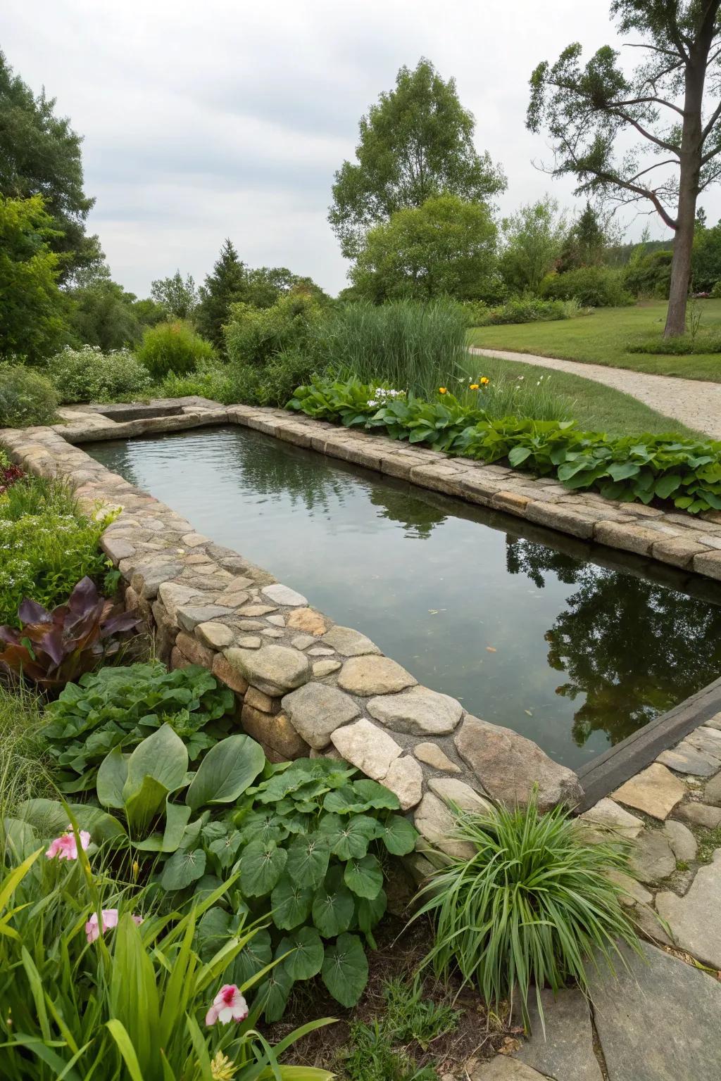 Natural stone borders lend a timeless appeal.