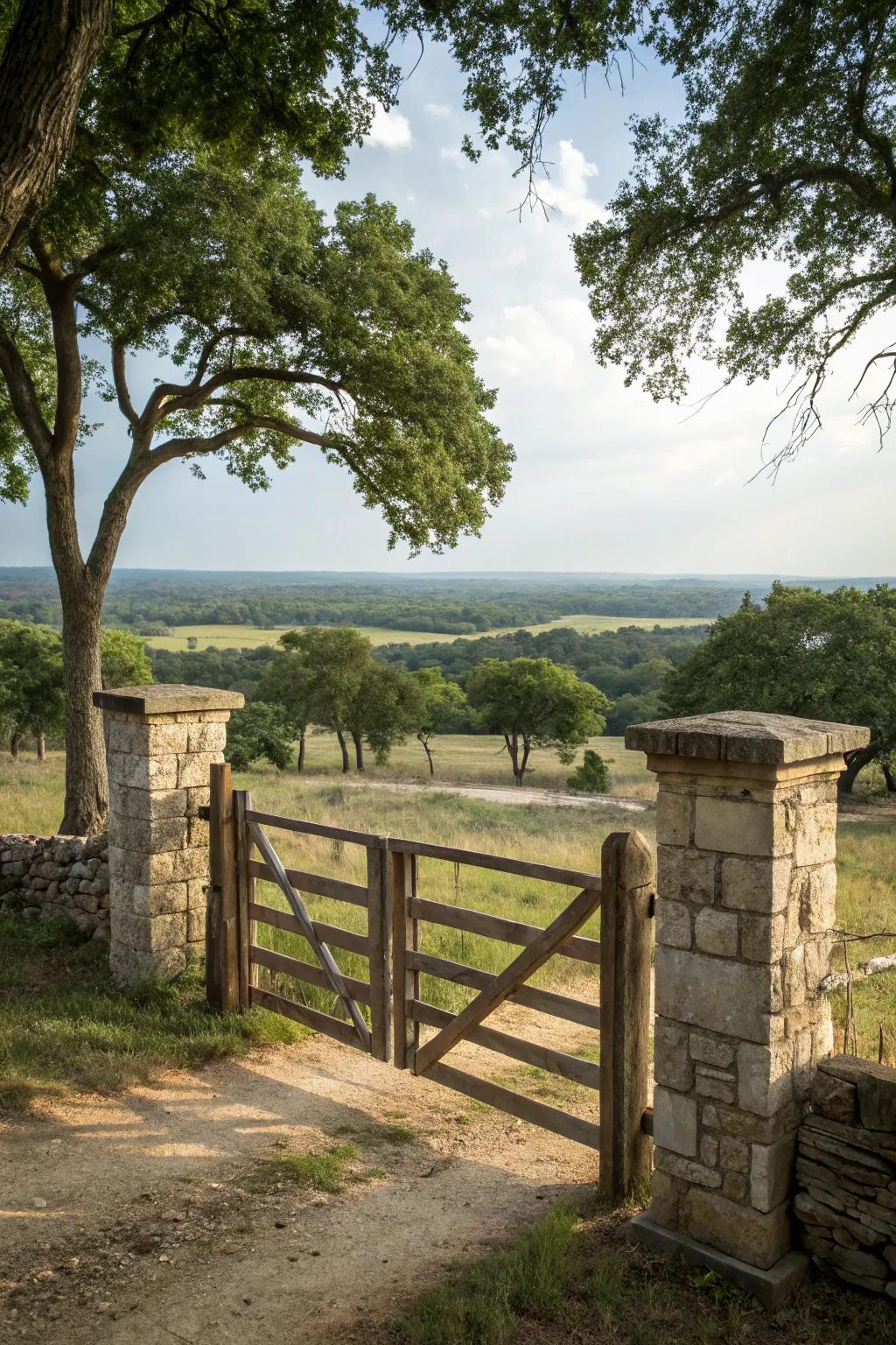 A perfect blend of wood and stone for a timeless ranch entrance.