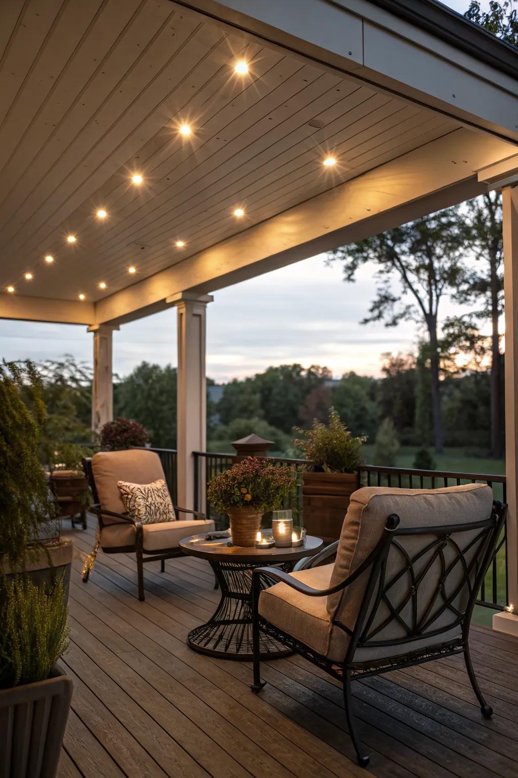 Create a cozy atmosphere with ceiling recessed lights on your deck.
