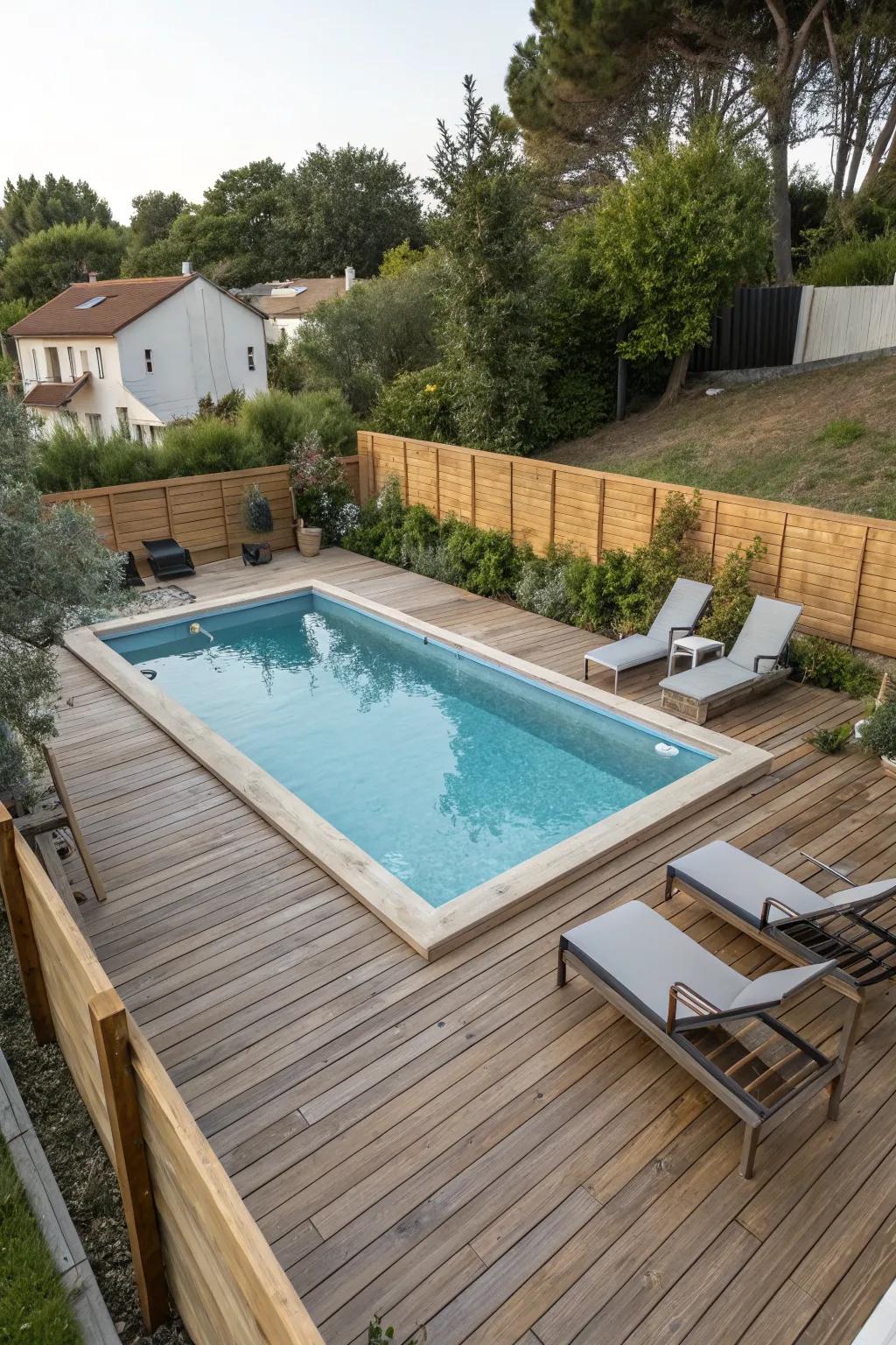 Elevate your pool experience with stylish decking for a touch of luxury.