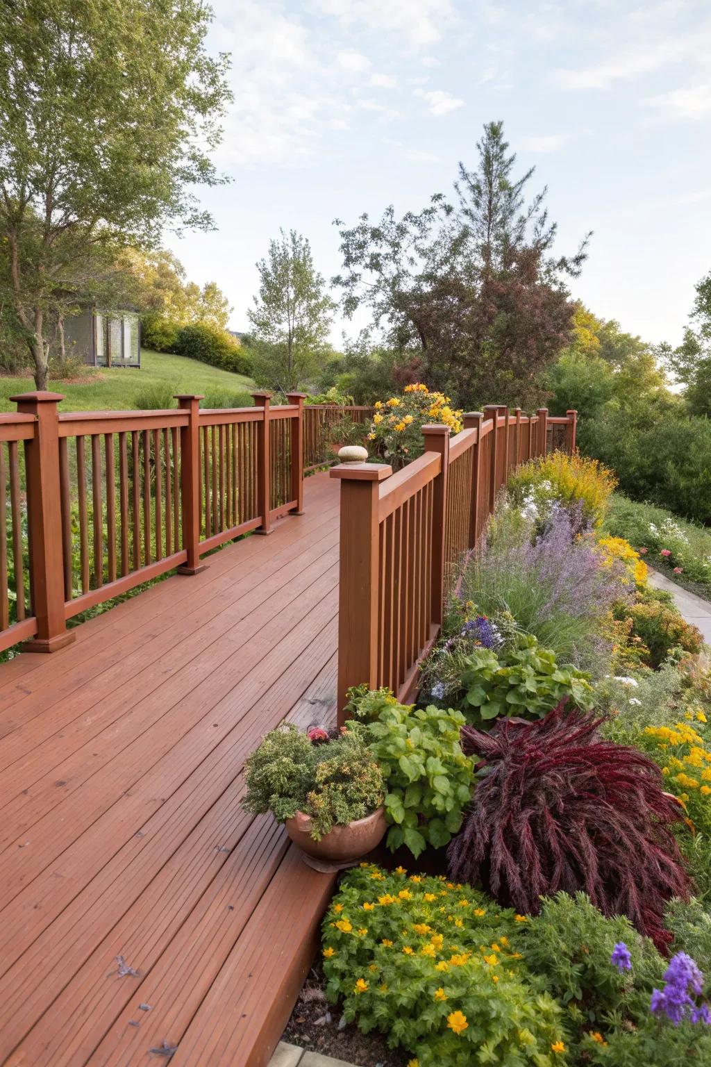 Timeless elegance with classic vertical slats on a redwood deck.