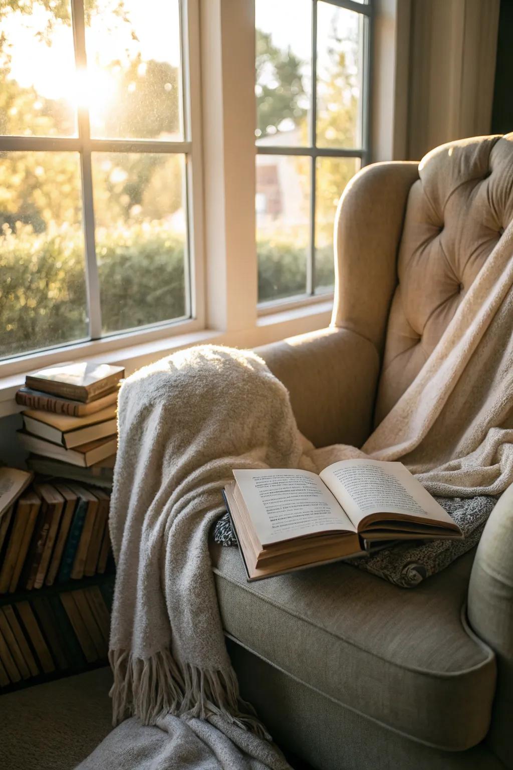 Create your own reading retreat with comfy seating and natural light.