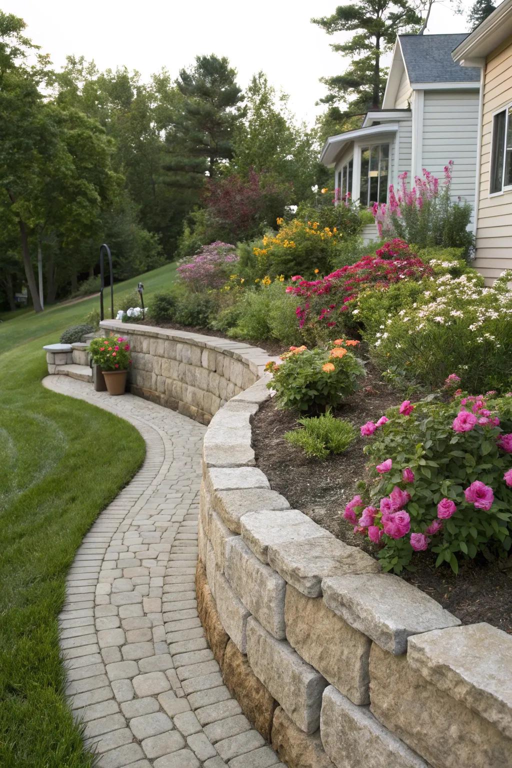 Curved retaining walls add flow and elegance to your garden.