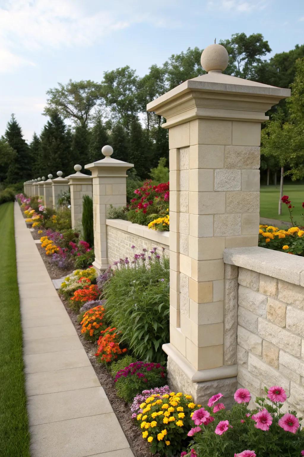 Limestone caps add natural elegance to any garden.