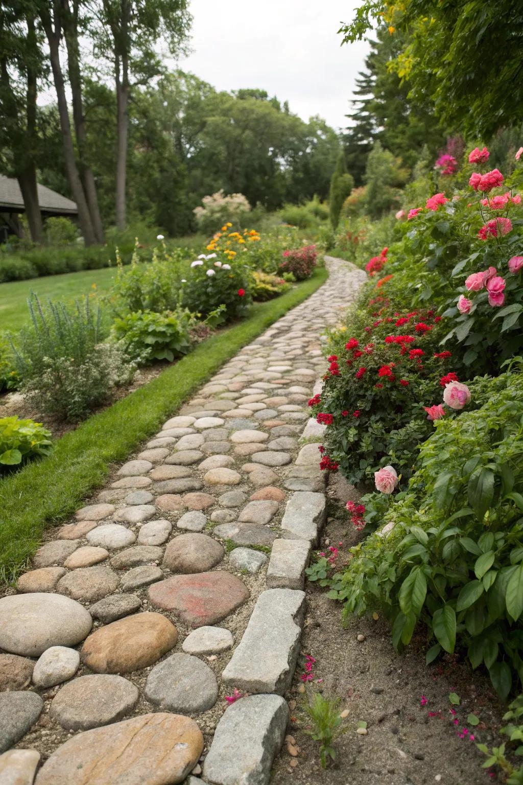 Natural stone edging along a garden path