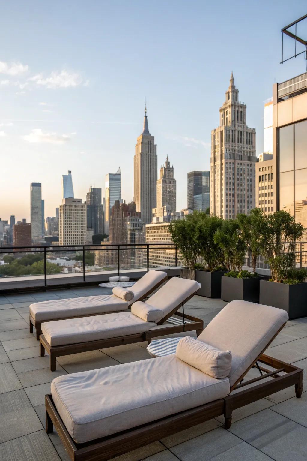 Dive into comfort with cozy loungers overlooking the city.