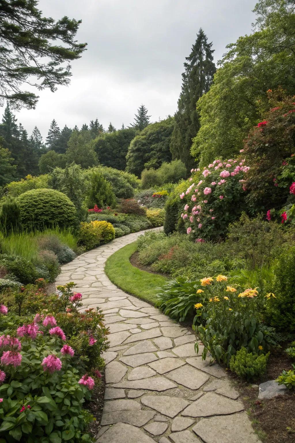 Winding natural stone pathway in a garden