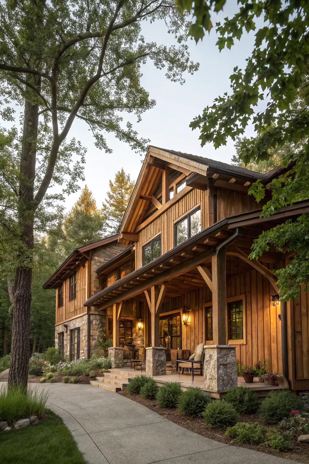 Natural wood cladding adds warmth and character