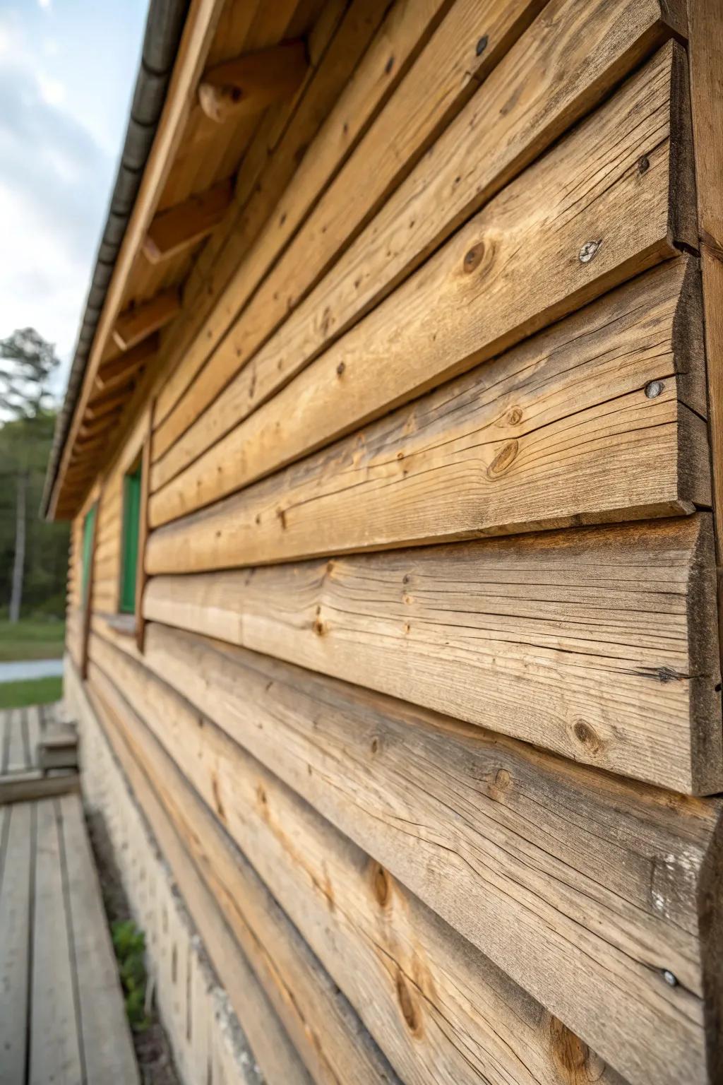 Natural wood siding brings warmth and authenticity to a rustic cabin.
