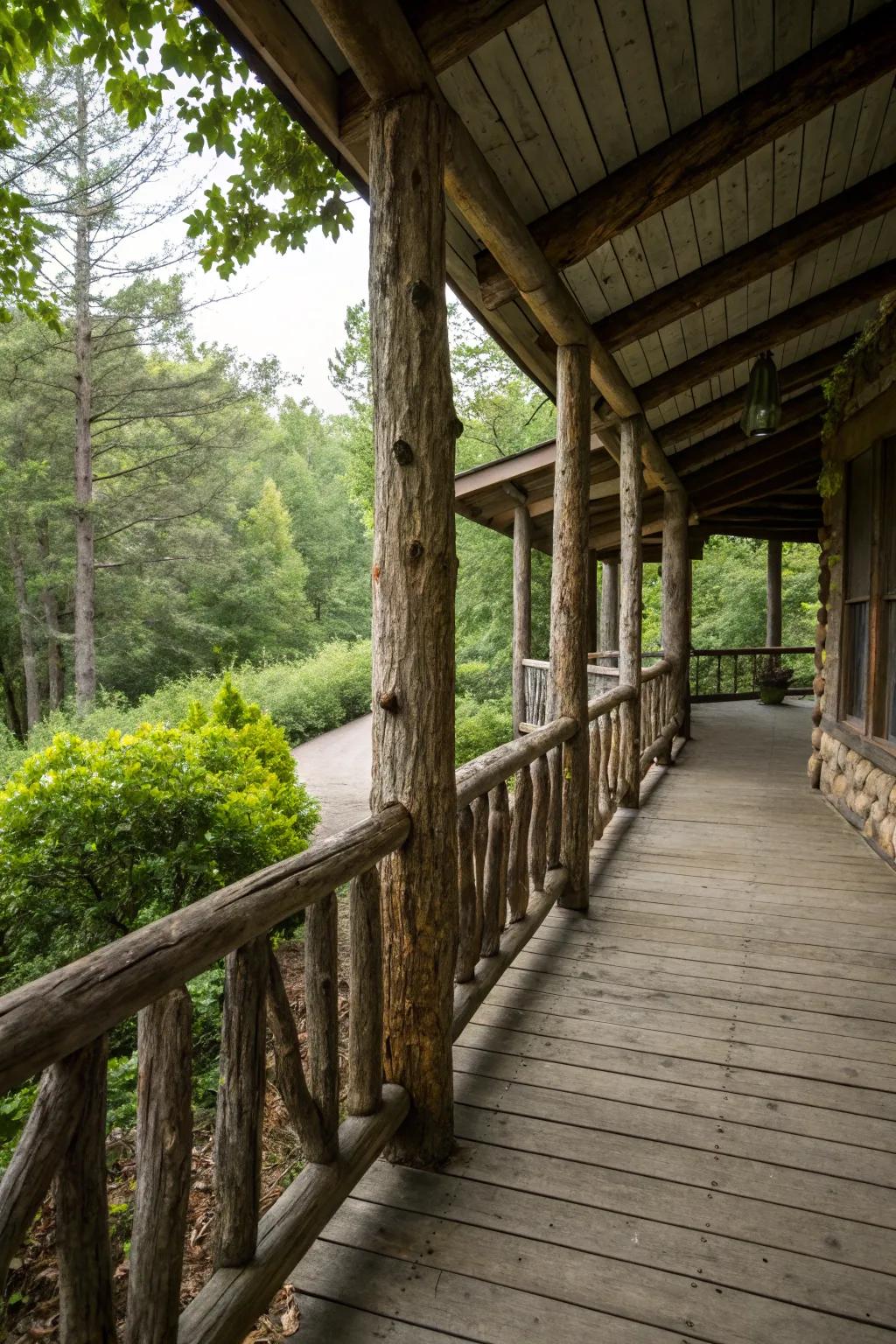 Capture the essence of the woods with classic log railings.