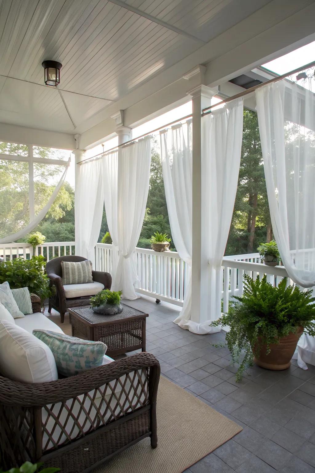 White curtains can make your porch feel light and airy.