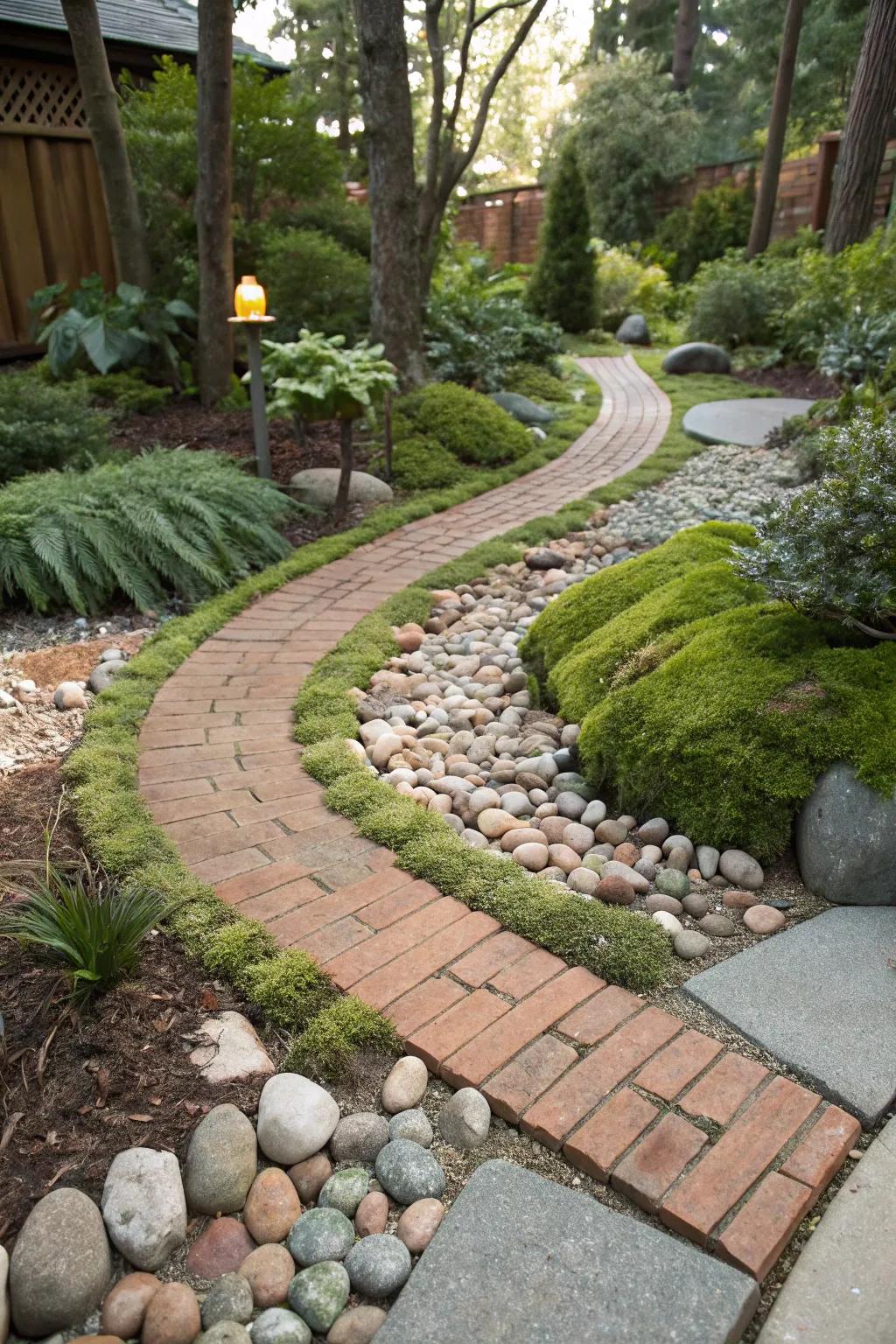 Textured pathways create a tactile experience in the garden.