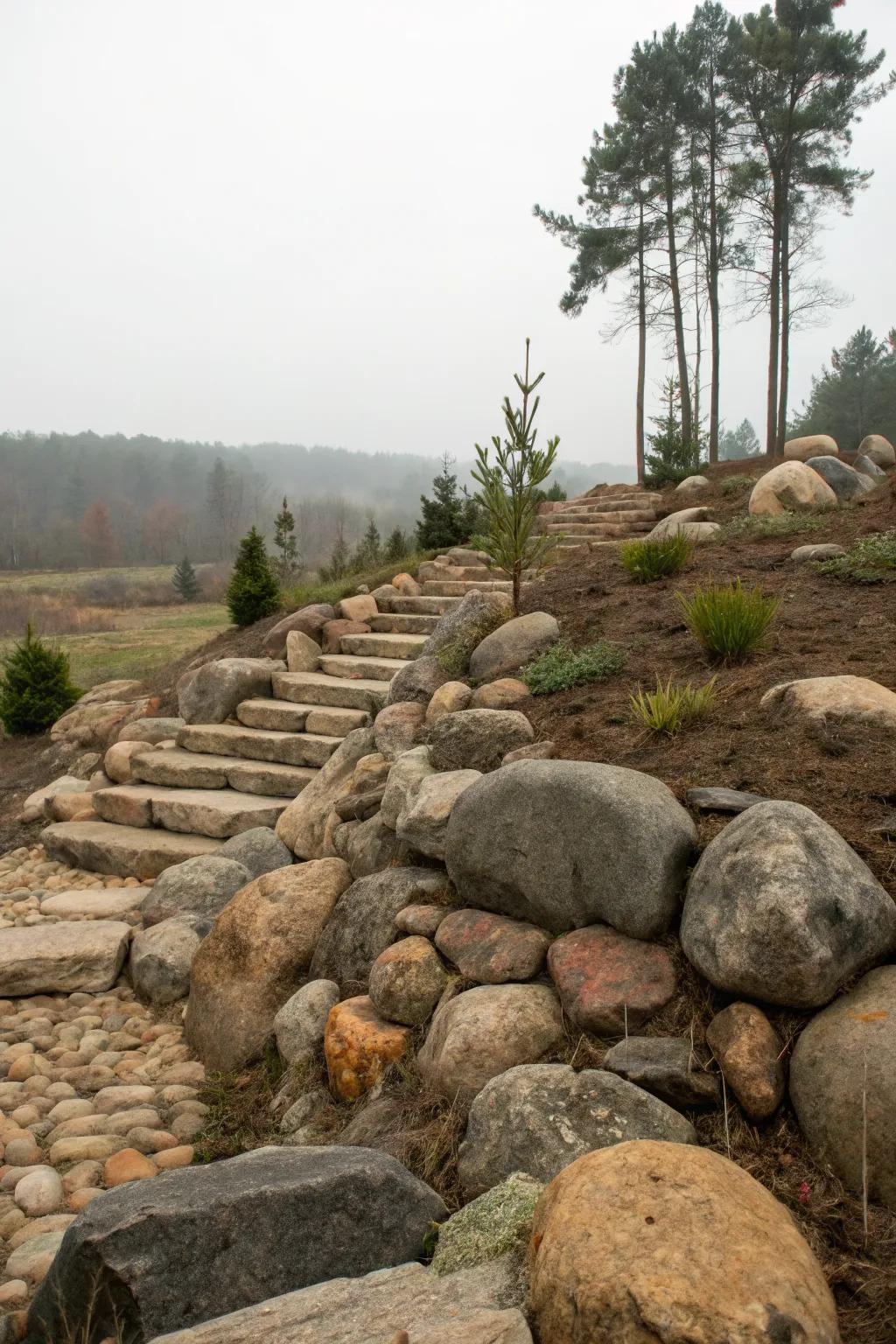 Create a natural look with rock features around your septic mound.