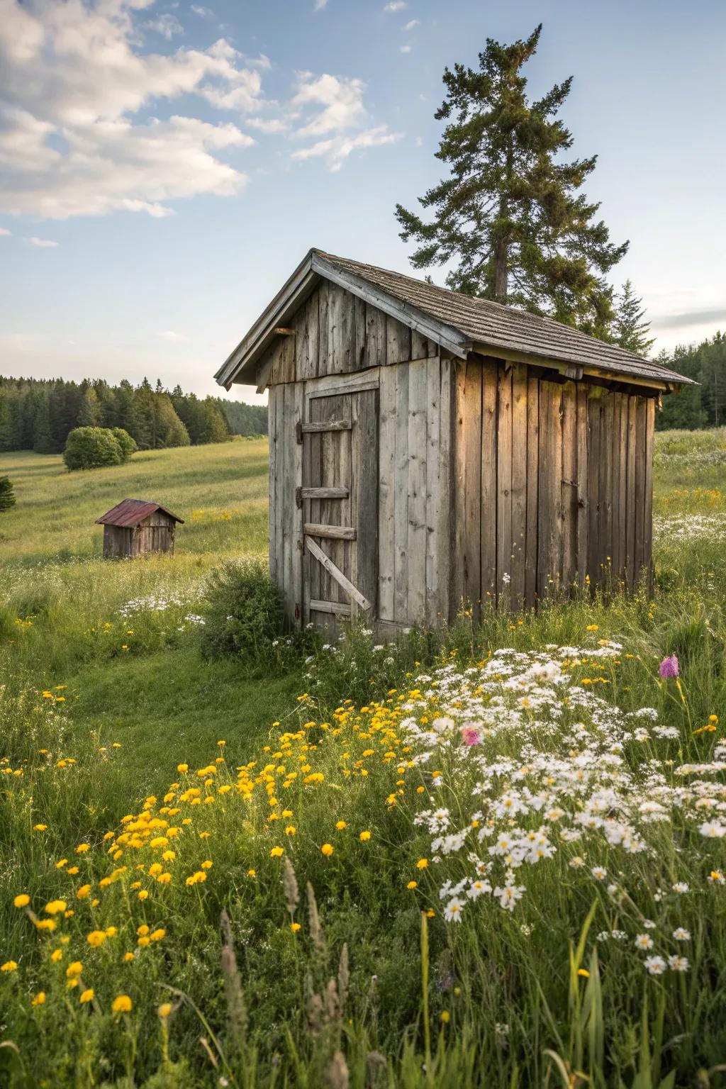 Rustic wood brings a timeless charm to any shed.