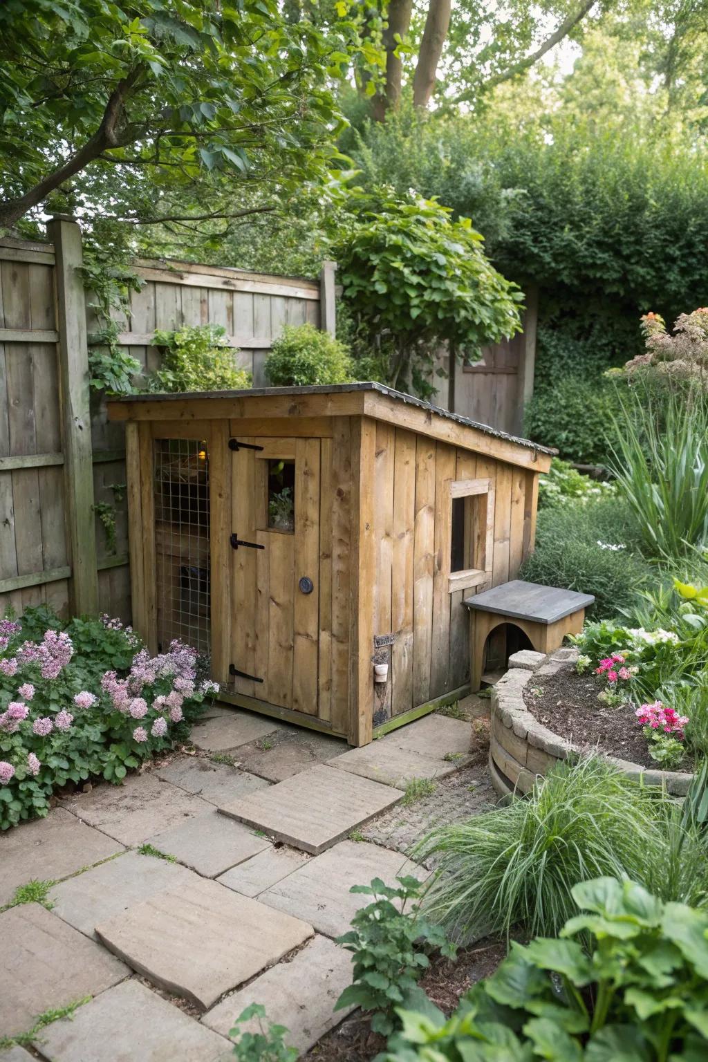 A rustic wooden retreat for your feline companions.