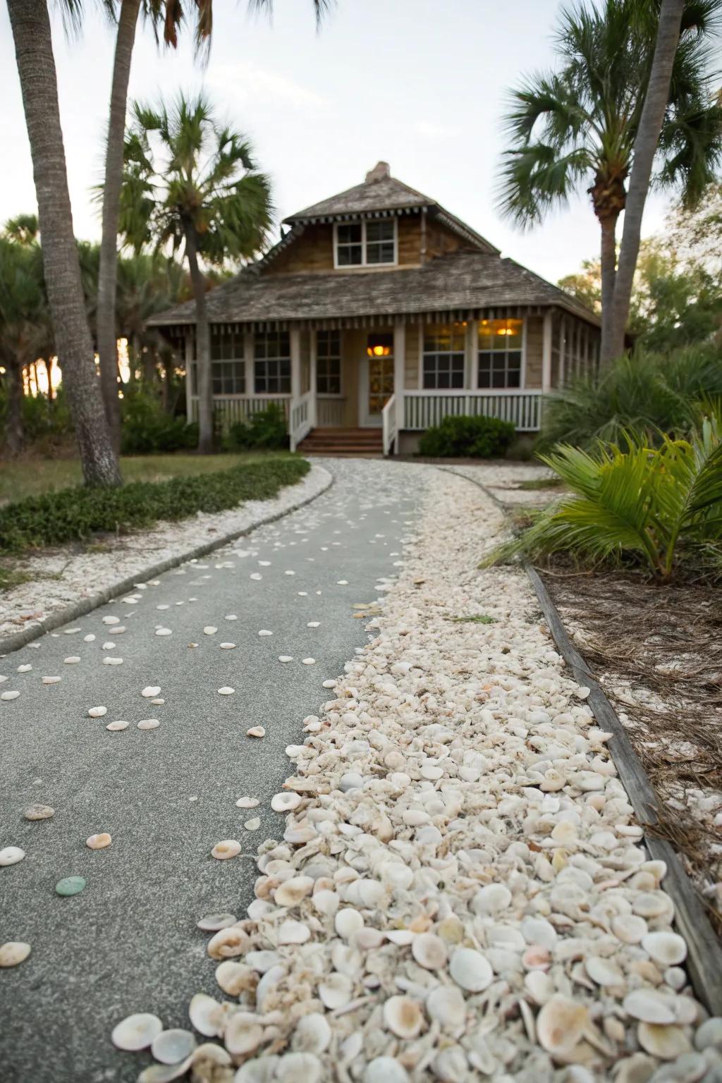 A classic shell driveway that brings the serene beauty of the coast to your doorstep.