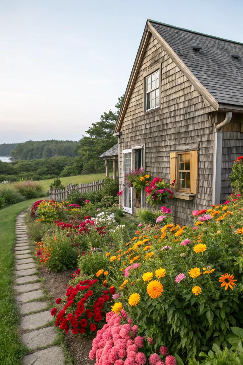 Cottage-style charm with natural wood shingles.