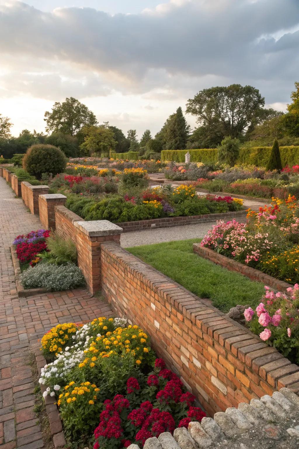 Create clean lines in your garden with short brick walls as borders.
