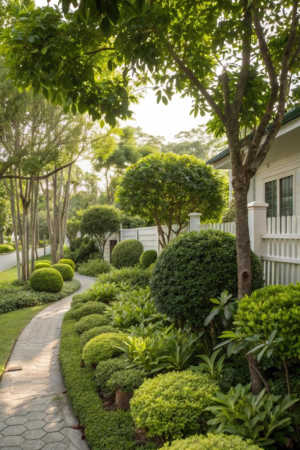 A front yard transformed into a lush green oasis that exudes tranquility.