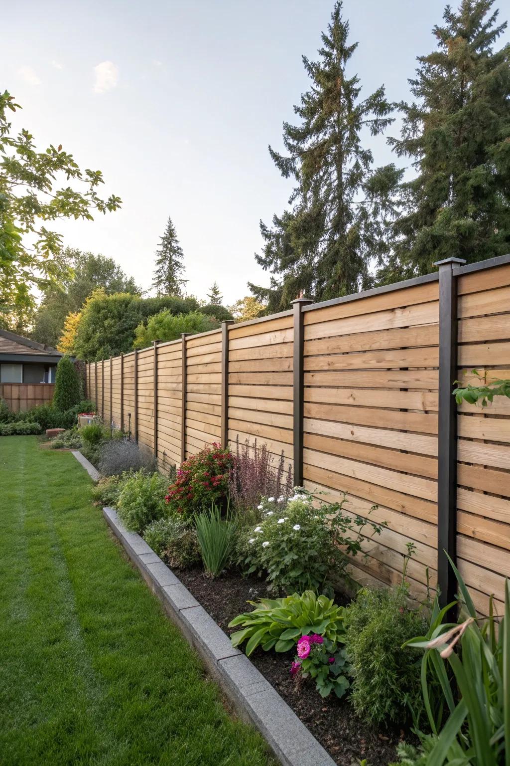 Horizontal wood panels offer a contemporary touch to your garden.