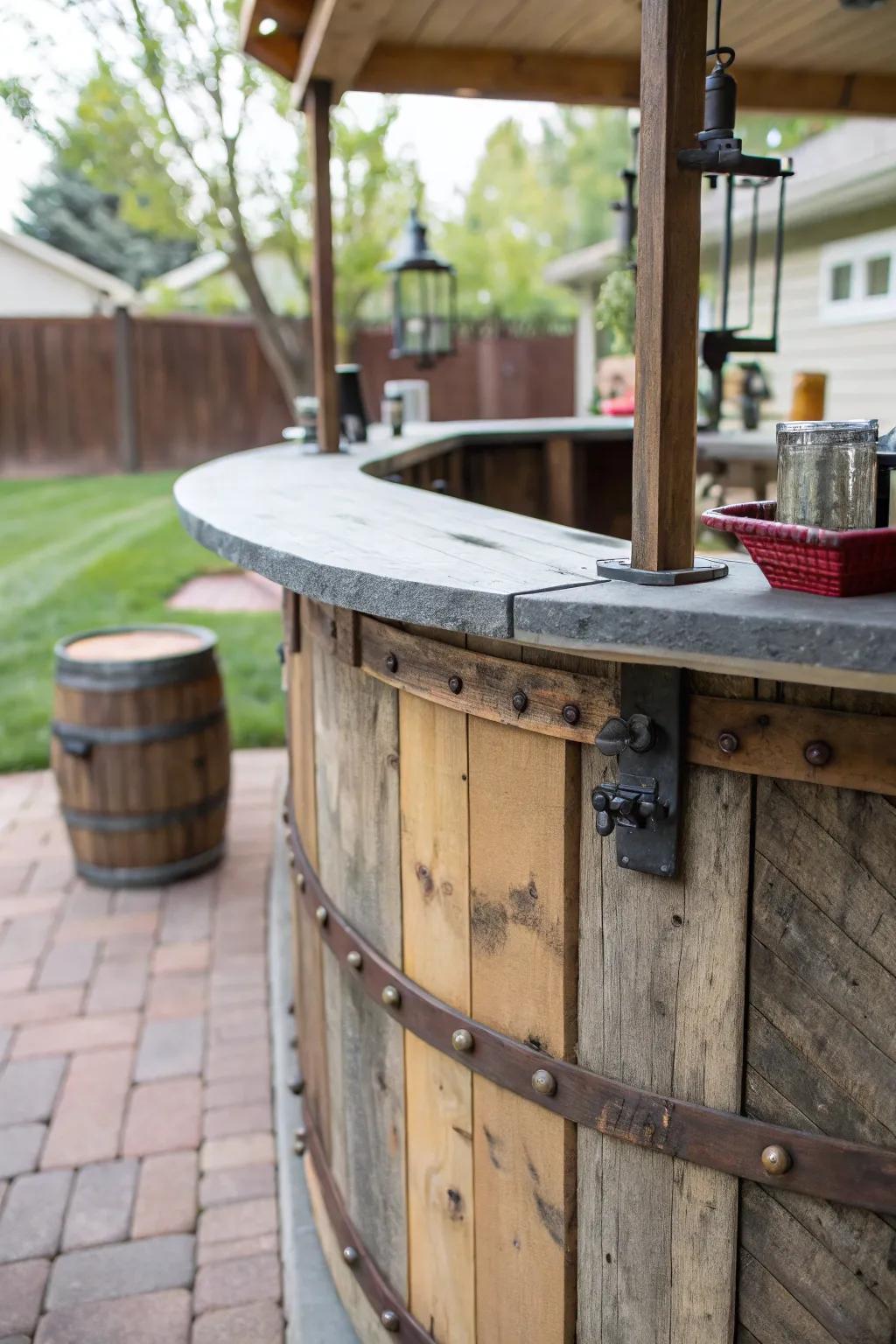 A silo bar showcasing rustic charm with reclaimed wood and metal elements.
