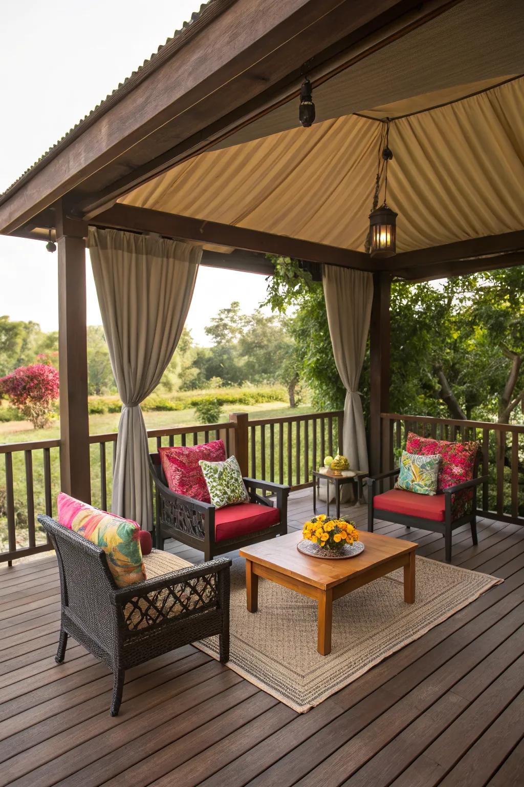 A cozy nook under a roof, perfect for relaxation and gatherings.