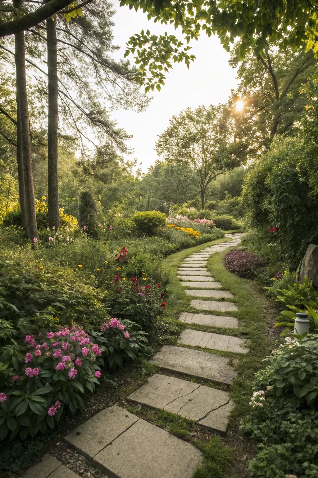 A simple garden pathway made with natural stepping stones.