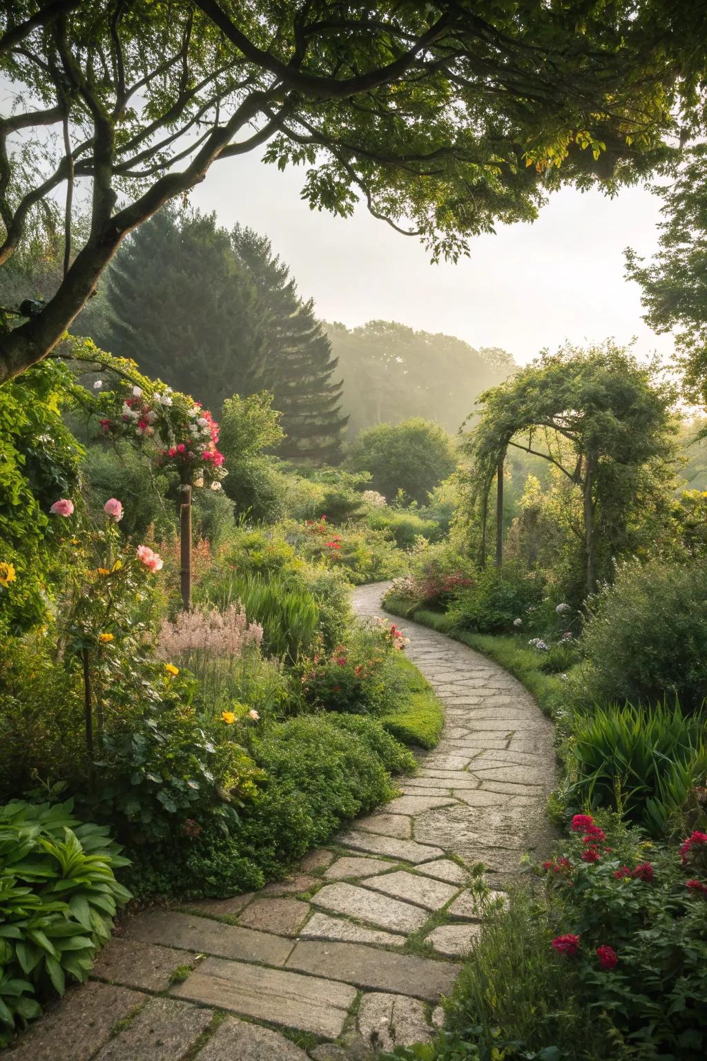 A stone pathway adds charm and direction to any garden.