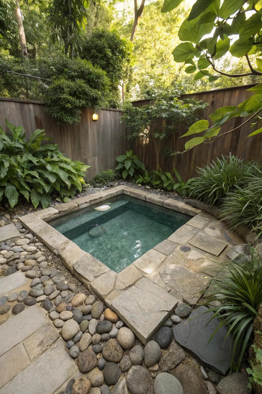 A compact plunge pool nestled in a cozy backyard corner.