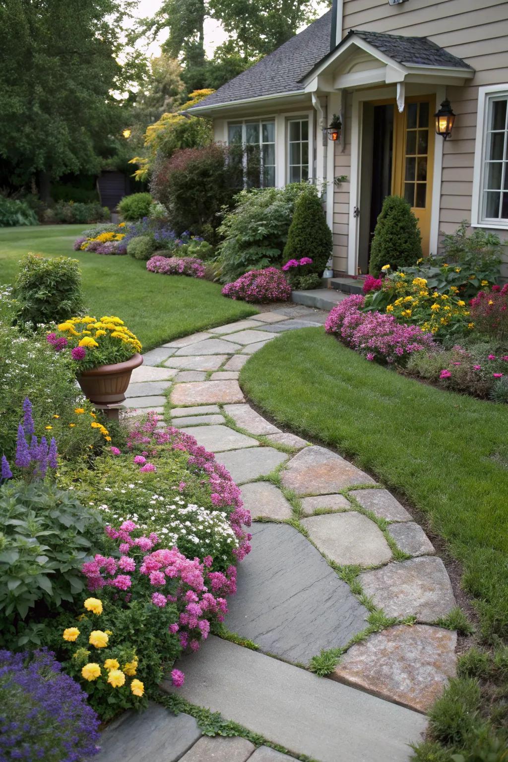 Create a charming entrance with a well-crafted stone pathway.