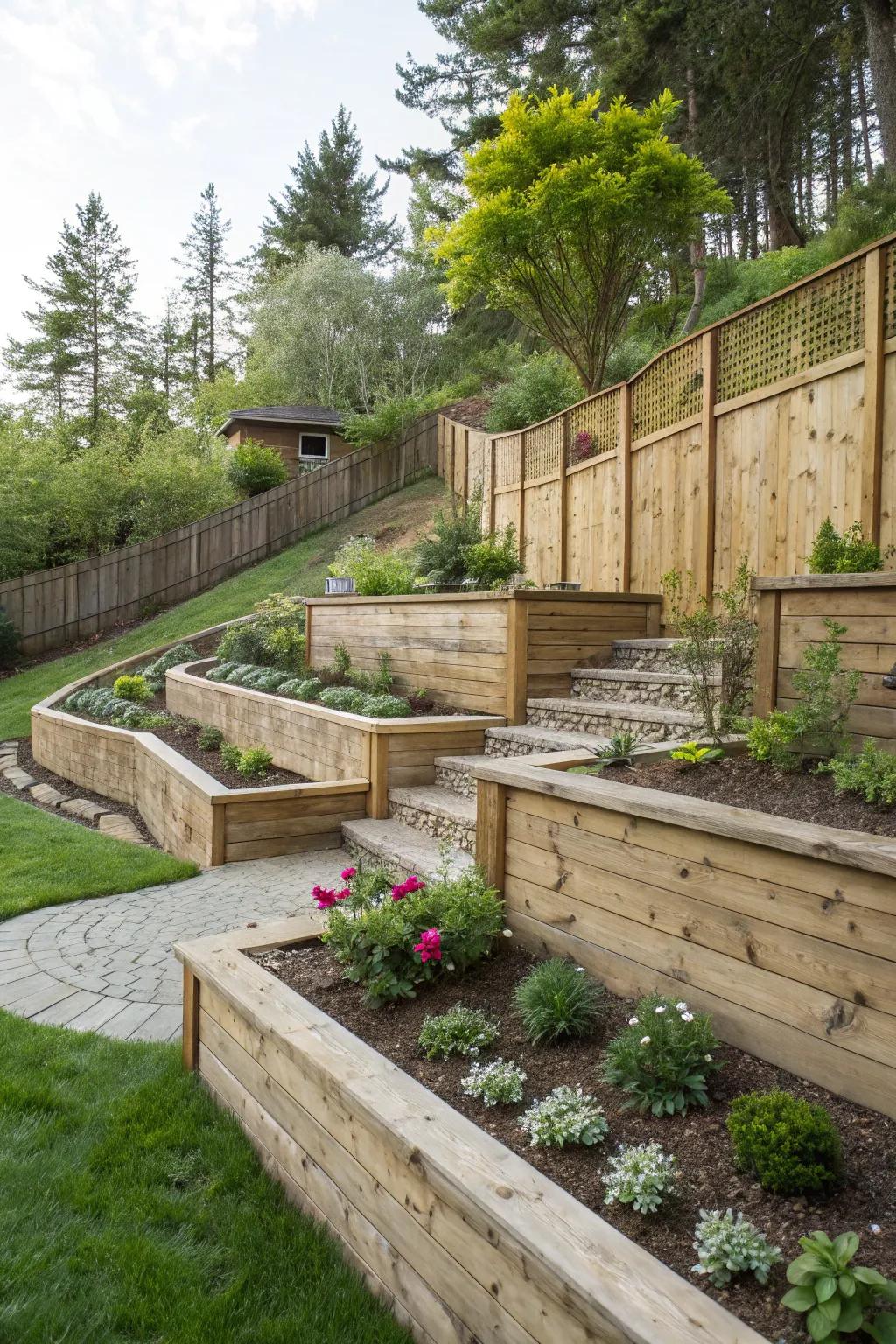 Retaining walls add structure and beauty to your sloped garden.