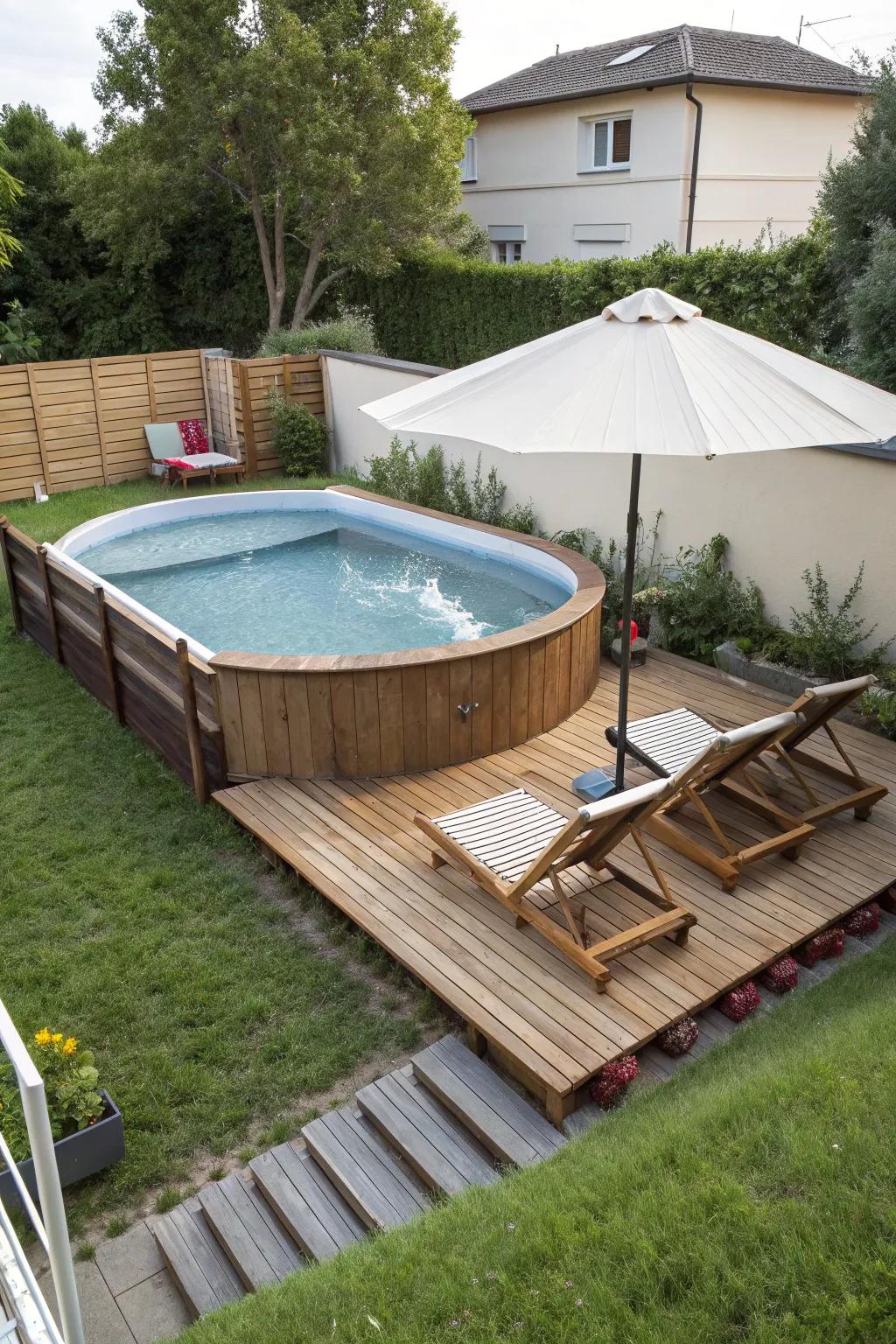 A compact half-deck for sunbathing and relaxation.