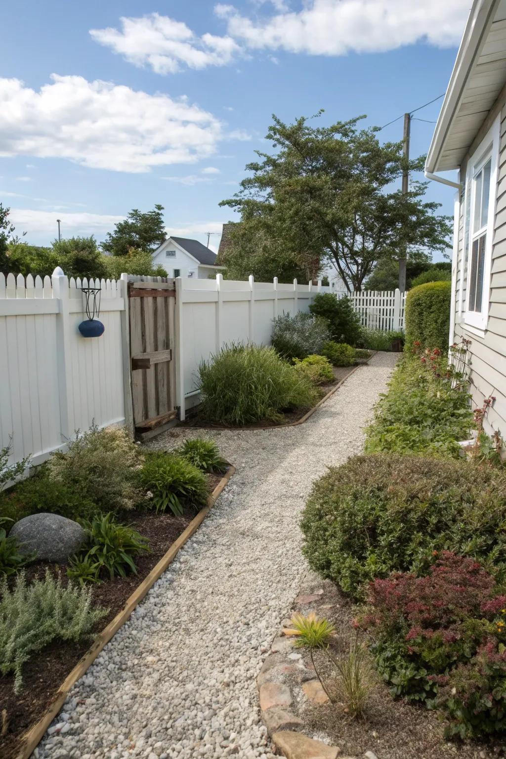 Gravel paths add texture and are easy to maintain.