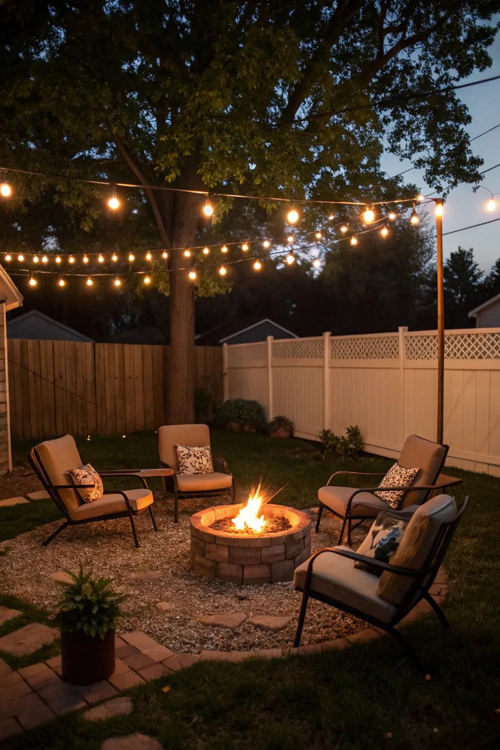 A compact fire pit transforms your backyard into a warm gathering spot.