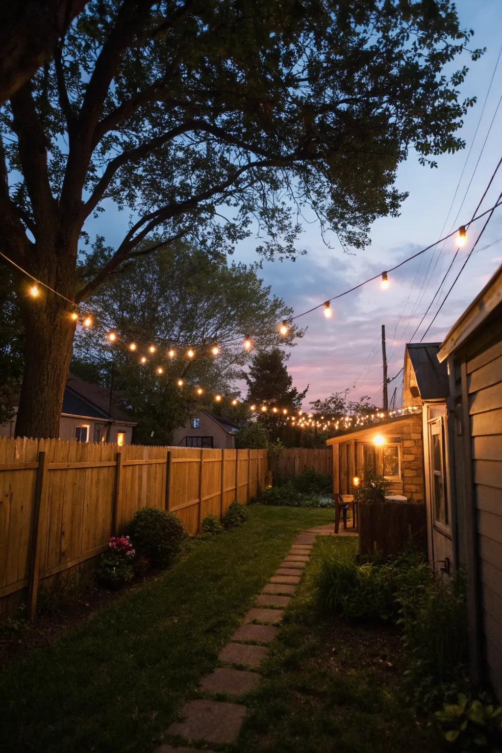 String lights create a magical atmosphere for any graduation party.