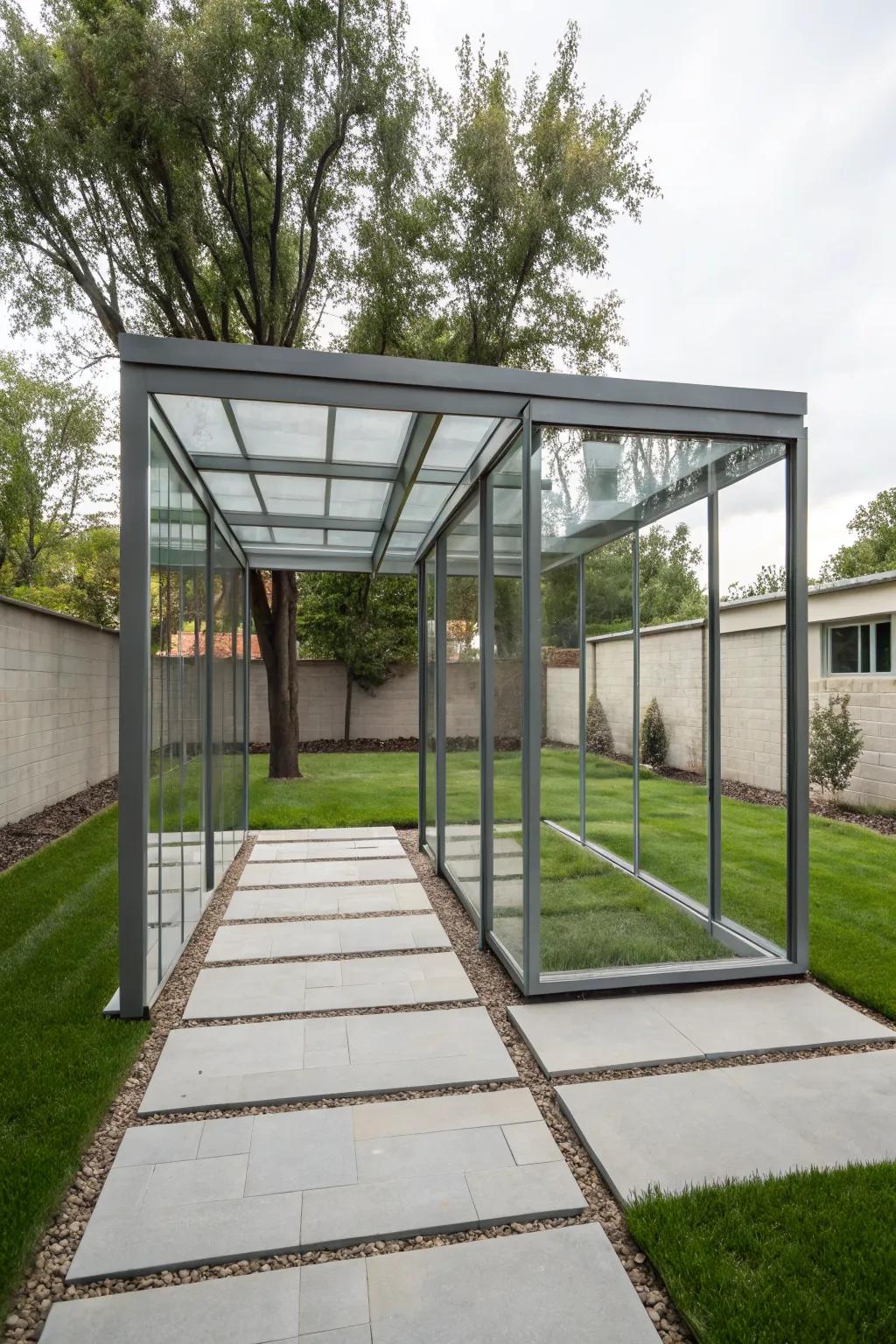 A modern minimalist pavilion offering a sleek design in a compact space.
