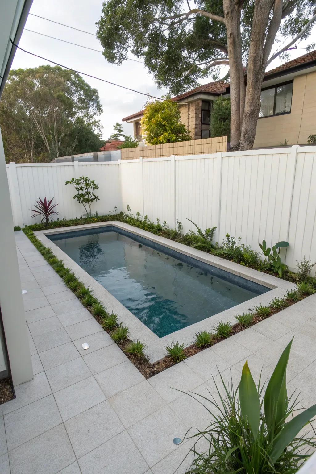 Sleek and space-efficient rectangular plunge pool.
