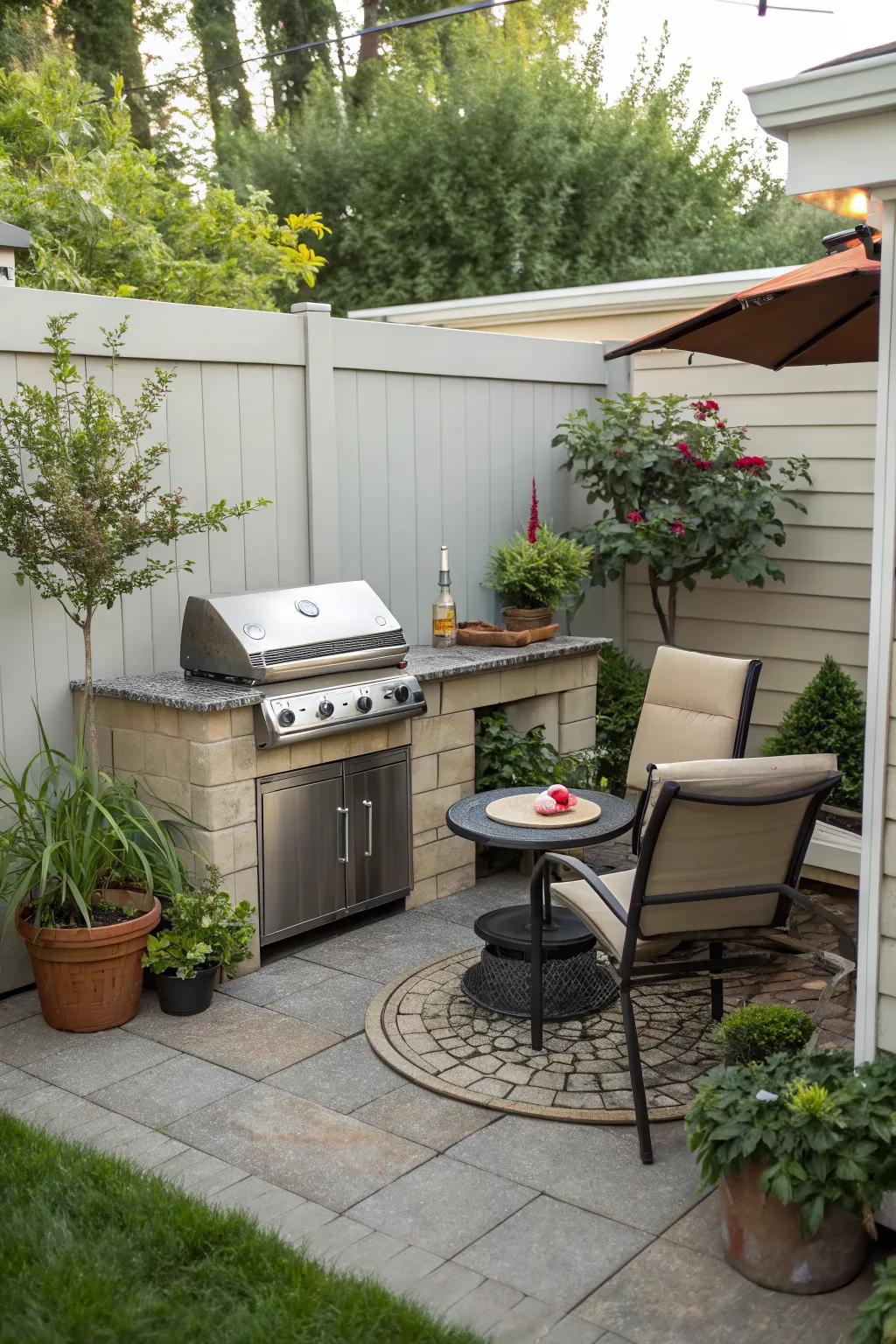 Maximize your space with a corner BBQ island.