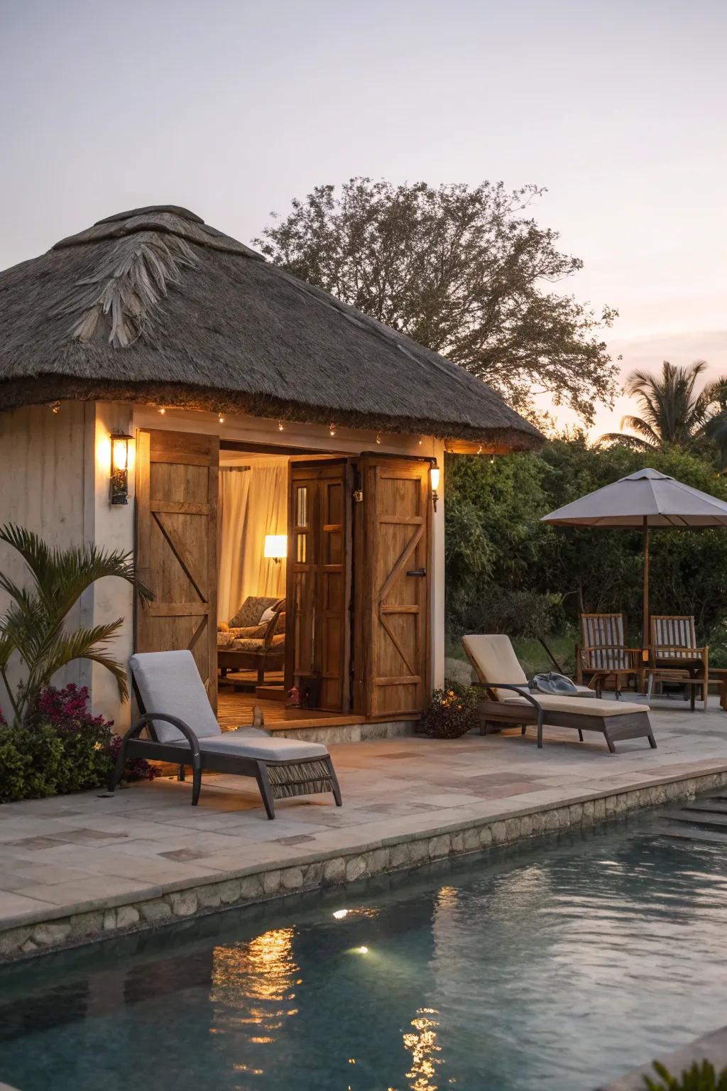 A peaceful poolside cabana for ultimate relaxation.