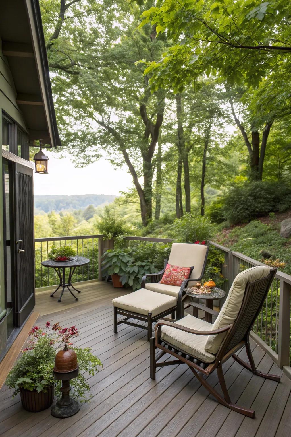 A cozy lounge area perfect for relaxation on your small deck.